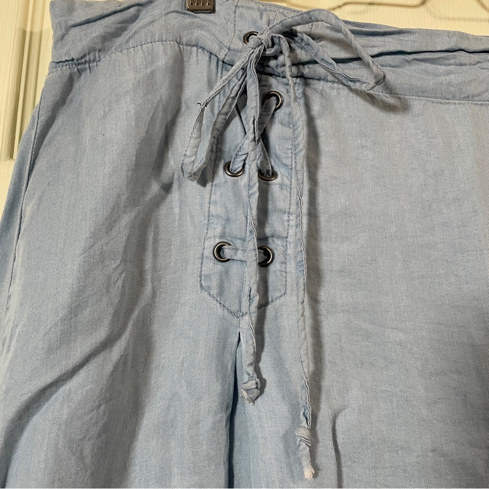 torrid Skirt Plus Size 22 Lace Up Mini Light Blue Chambray Denim Color Stretchy - Picture 5 of 15